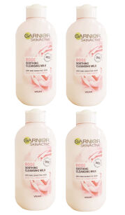 4 x Garnier SkinActive Rose Soothing Cleansing Milk Dry And Sensitive Skin 200ml